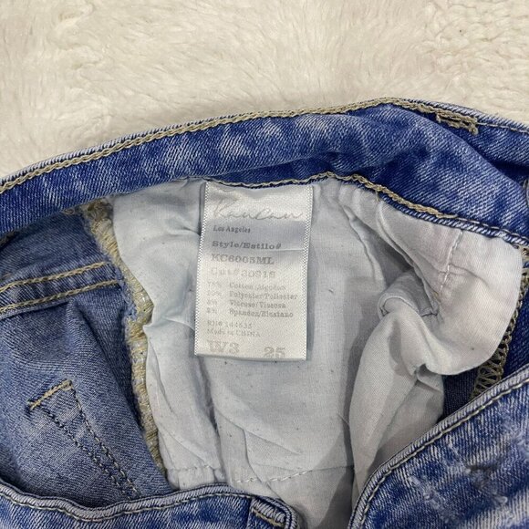 KanCan Distressed Jean Shorts 3 25 Rolled Cuff High Rise Waist Blue Denim - Picture 3 of 3